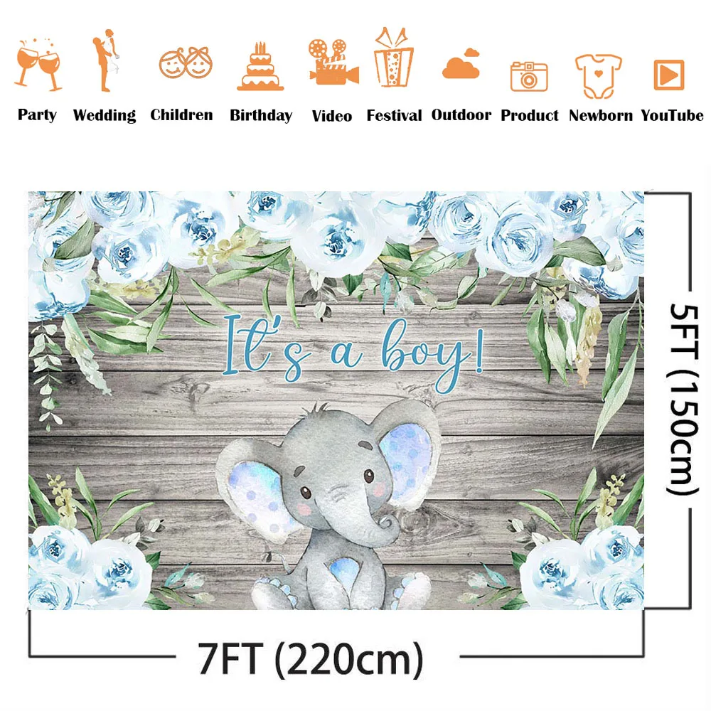 Đó Là Một Cậu Bé Voi Bối Cảnh Cho Cho Bé Chủ Đề Đảng Nền Xanh Dương Hoa Màu Xám Gỗ Hình Nền Sơ Sinh Trẻ Em trẻ Em