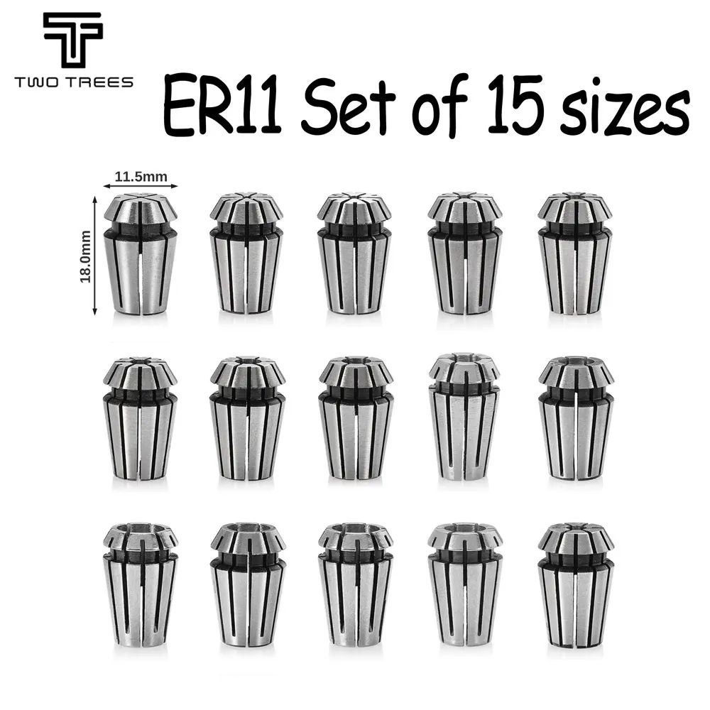 

15 шт. Cnc ER11 1/4 мм 6,35 мм 1/8 мм 3,175 мм 0,02 пружинная Цанга набор высокоточных цанг для гравировального станка с ЧПУ Токарный станок фрезеровочный инструмент