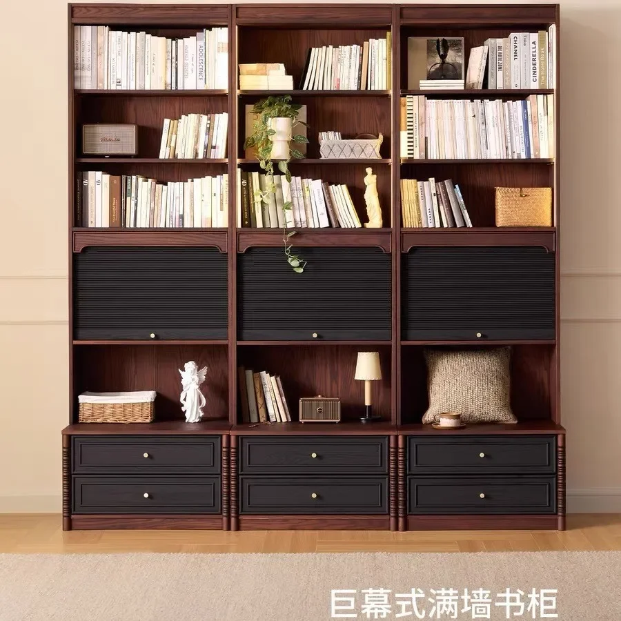 DSA French solid wood bookcase household living room integrated floor combination bookshelf study retro style storage locker