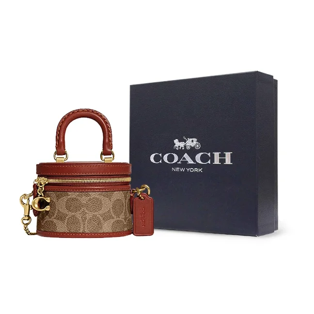 COACH Trail Cow Leather With Coated Canvas Chain Bag Handbag Mini Women's Brown & Rusty CE768-B4NQ4