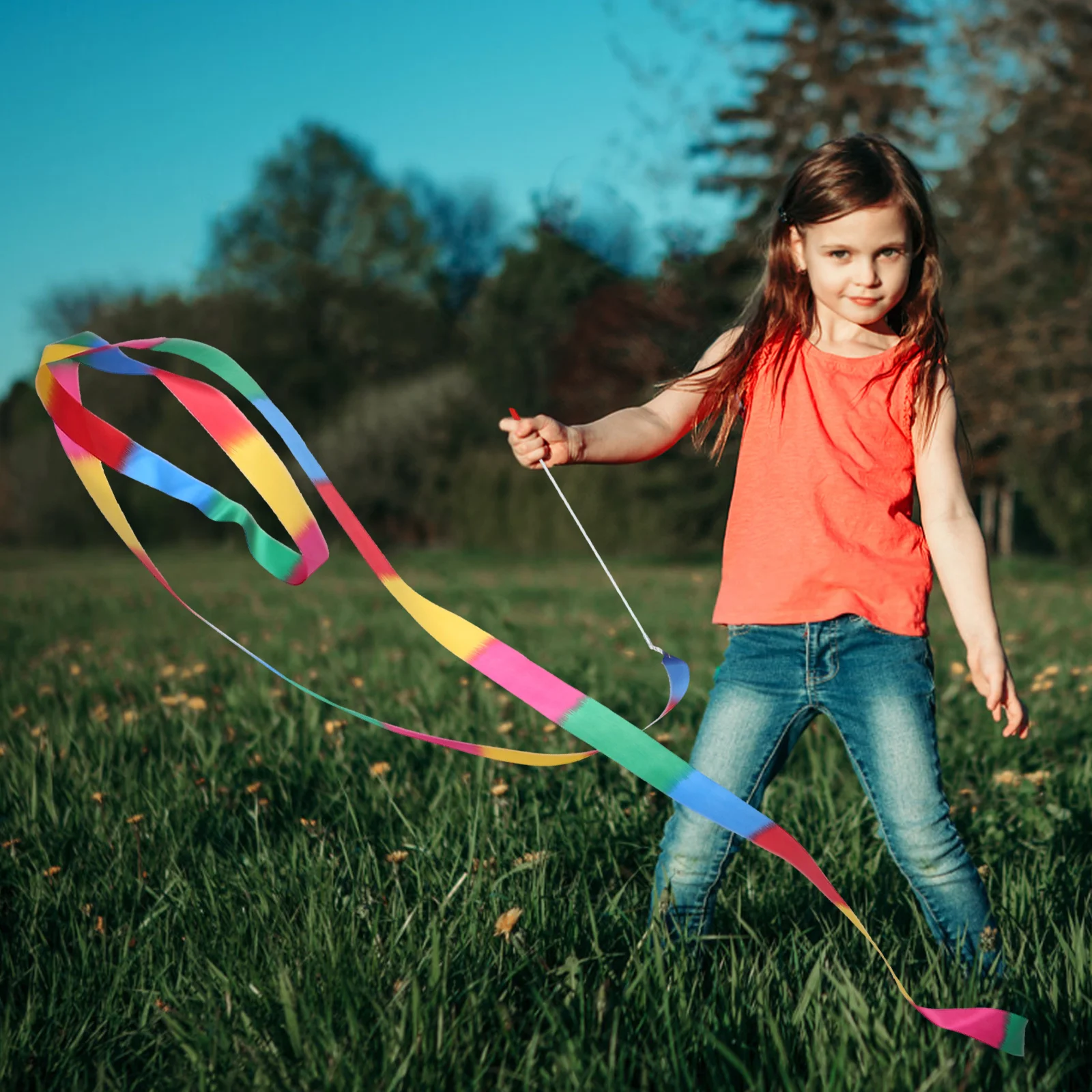

5Pcs Artistic Gymnastics Ribbon Twirling Sticks Rainbow Dance Streamers Ballet Rhythmic Dancing Party Favors Rhythmic Ribbons