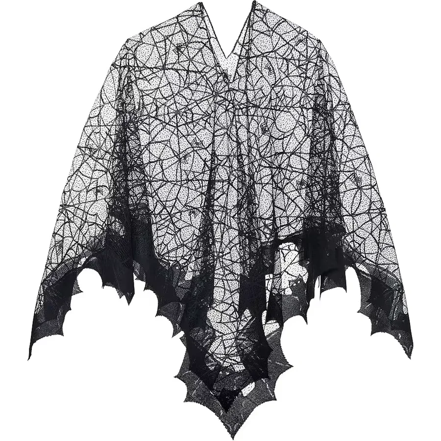 1pc neuer Schal Halloween Dekoration Schal, schwarzer Fledermaus Dekoration Polyester Material Schal, schwarz geeignet für jeden Urlaub,