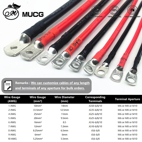 Imagen 2 del producto Cable de silicona suave para batería de coche con terminal M6 M8 M10 Rojo Negro 1 2 4 6 8 10 AWG Cables eléctricos para inversor de panel solar automático UPS