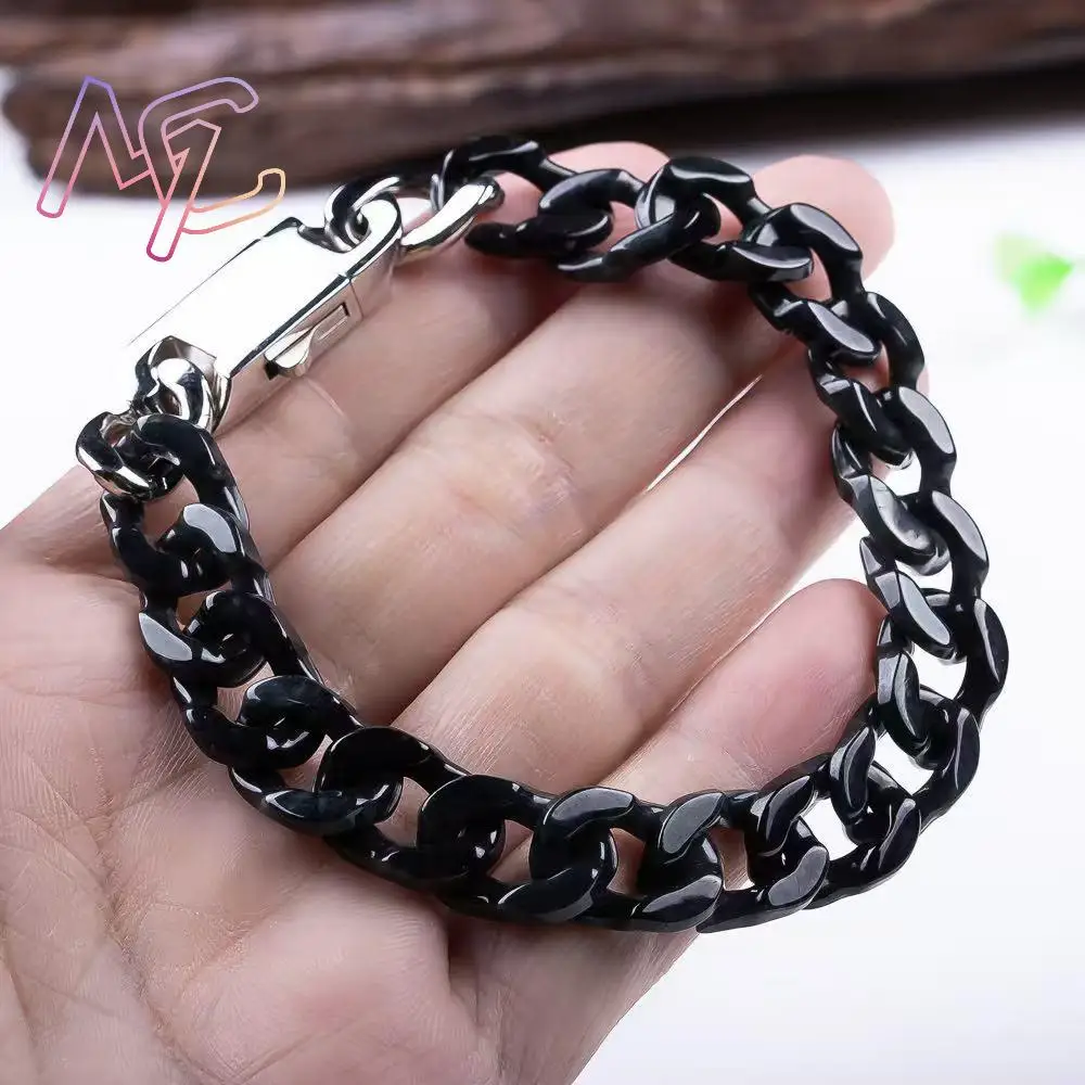 Black Myanmar Jadeite Chain Bracelet Natural Jewelry Vintage Fashion Accessories Luxury Real Jade Talismans Gifts for Women view 4
