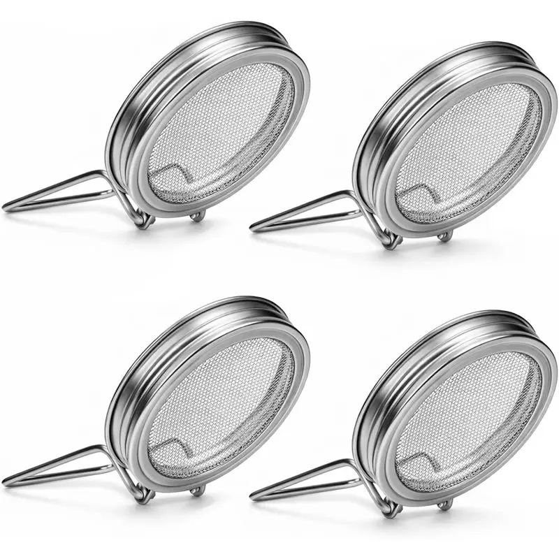 PZHI 4 Pack Stainless Steel Sprouting Lids for Wide Mouth Mason Jars, Reusable Bean Sprout Grower Germination Kit