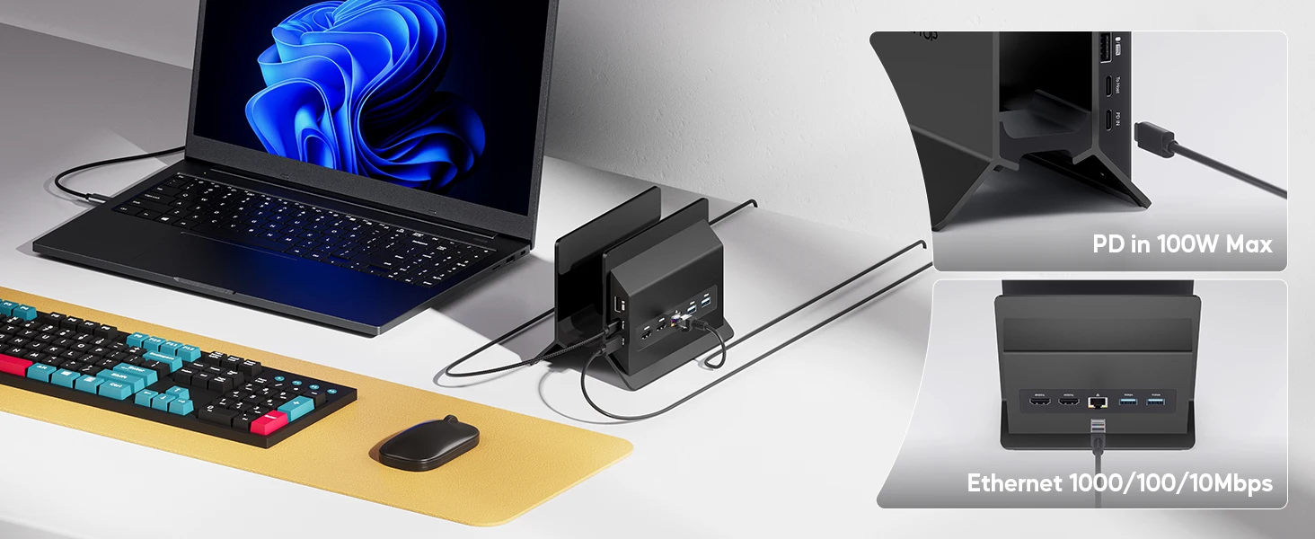 PULWTOP USB-C-Dockingstation für zwei Monitore, mit 2 HDMI 4K, USB C 10Gbps, USB A 5Gbps, USB A 2.0, Ethernet, für Laptops mit Typ-C-Anschluss – Detail 6