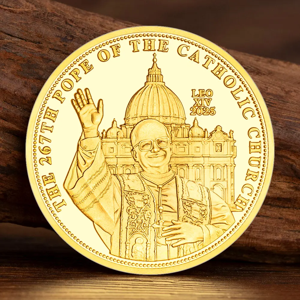 New Style 2025 267th Pope Collector Coin Gold Plated Pope Francis Leo XIV Francis Commemorative Coin Special Medal