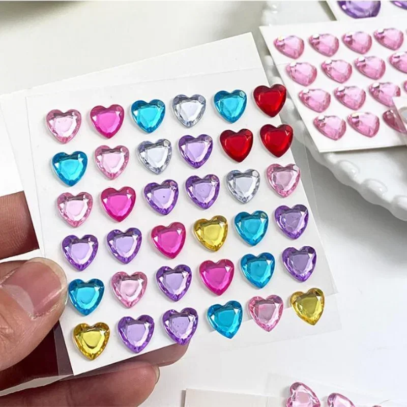 Rhinestone Love Heart Face Stickers 3D Love Crystal Diamond DIY Self-adhesive Stickers Kids Cute Cartoon Reward Small Stickers