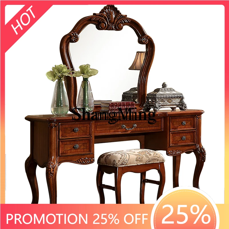 

ZYY Simple Advanced Fine Solid Wood Dressing Table Retro Home Bedroom Dressing Cabinet Mirror