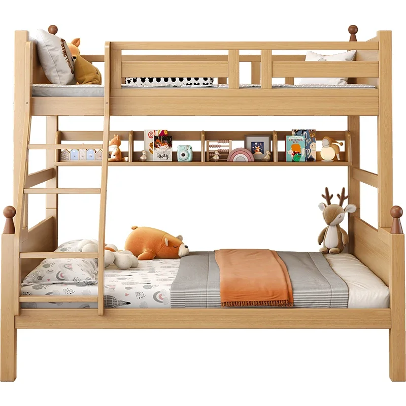 Full solid wood upper and lower beds, double-layer high and low multi-functional small apartment upper and lower bunks
