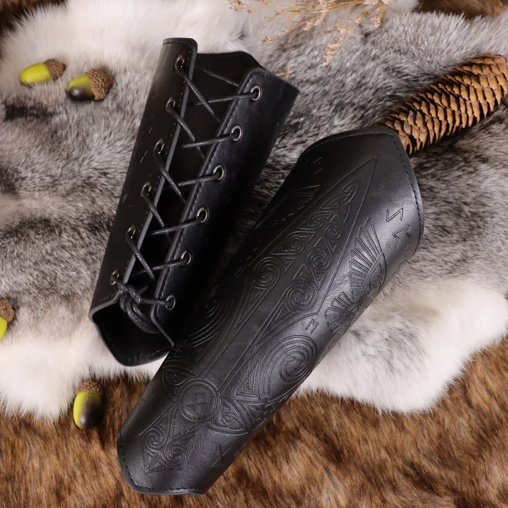 القرون الوسطى القوطية درع قفازات واسعة الأصفاد دعامات درع مدفئات للذراع عصر النهضة القراصنة فرسان بولي Leather الجلود الدانتيل متابعة معصمه #2