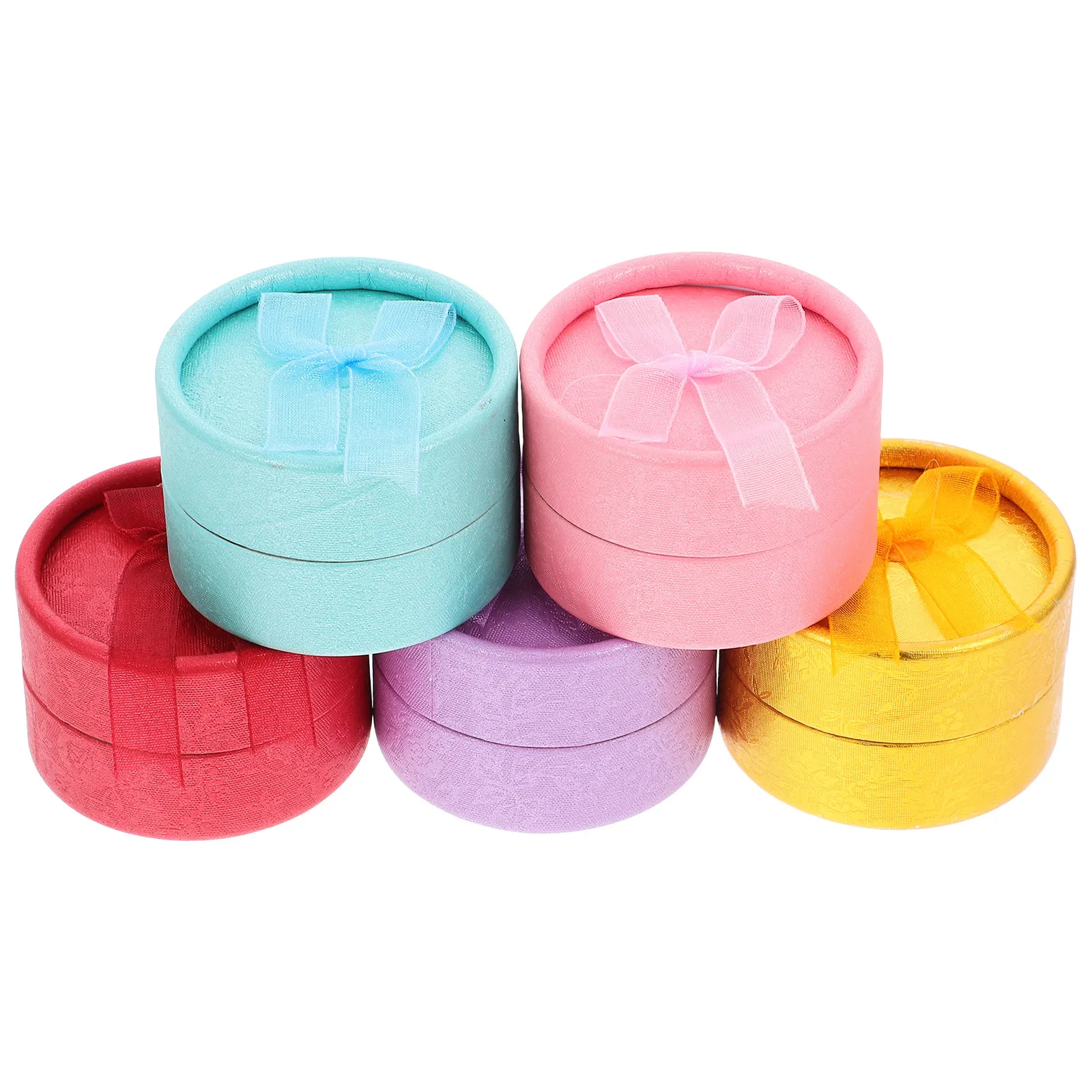 5Pcs Round Jewelry Gift Boxes Hard Paperboard Bowknot Decor Size S Ring Earring Storage Organizer Jewelry Gift Box