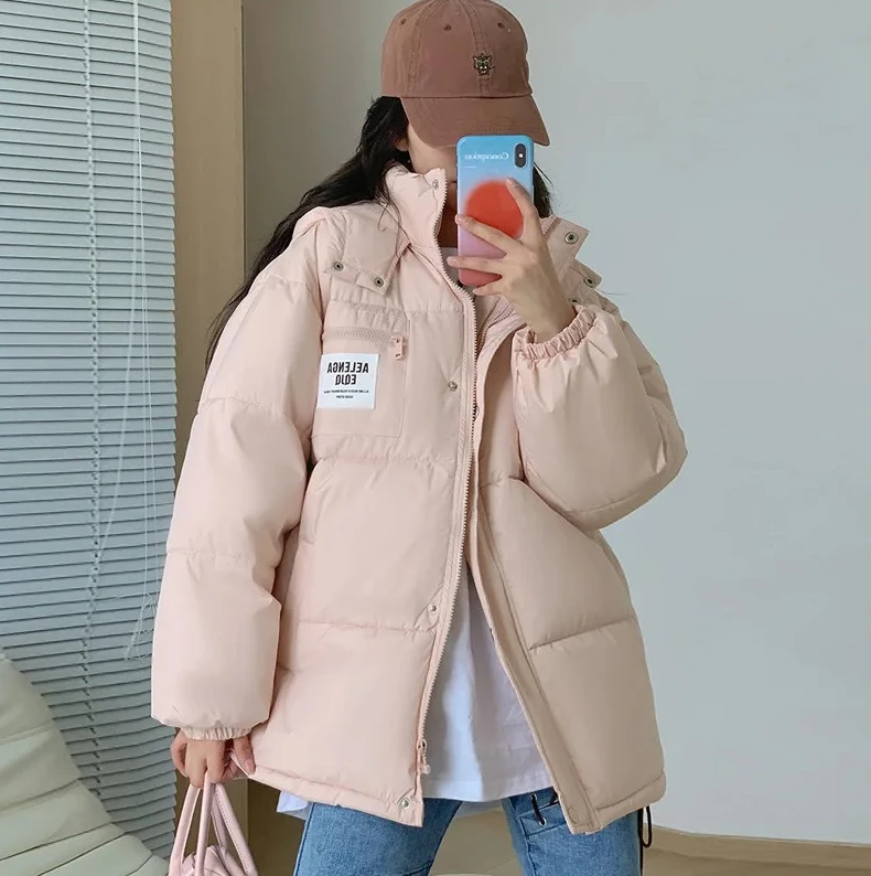 Giacca in cotone oversize da donna in stile coreano, cappotto invernale da studente addensato e morbido, capispalla caldo di piccole dimensioni per le giornate fredde