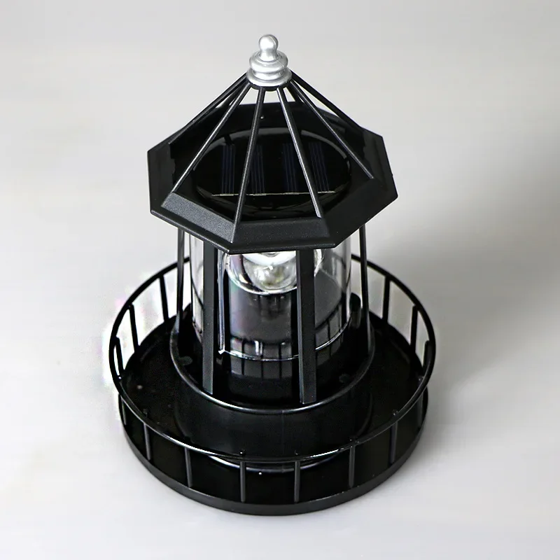 Rotating Beacon Light Iron Solar Adornment Lighthouse Garden Decor Lighthouse-shaped Landscape Lamp