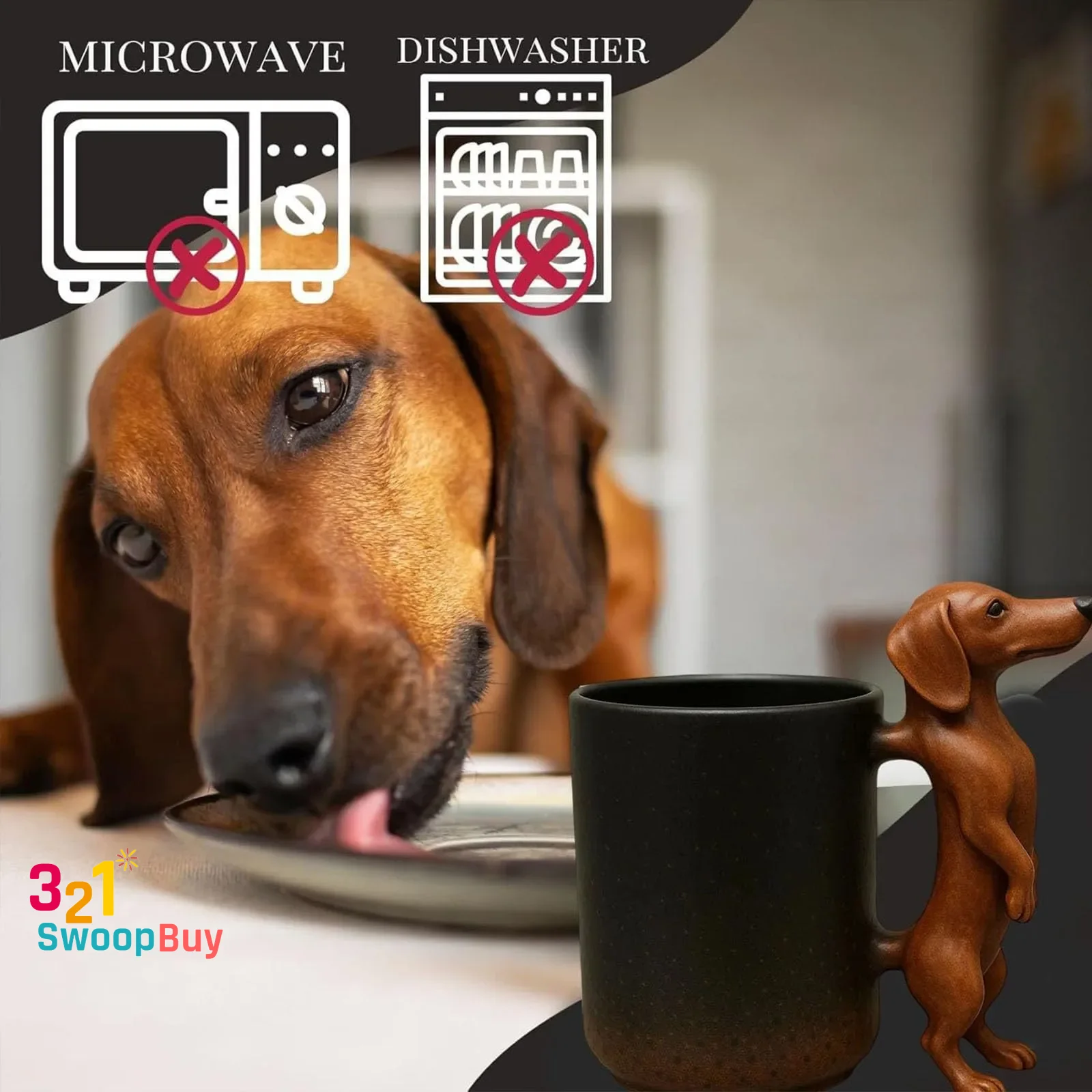 

3D кофейная кружка с ручкой для собаки таксы, 11 унций — мемориальная чашка для домашних животных из художественной смолы со скульптурной ручкой и дизайном, которую можно мыть в посудомоечной машине