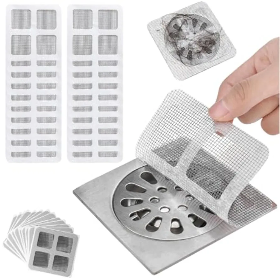 

Disposable Shower Drain Hair Catcher Sticker, Fine Mesh Cover, 4x4 Inch, for Bathroom, Kitchen Sink and Laundry Drain Protectio
