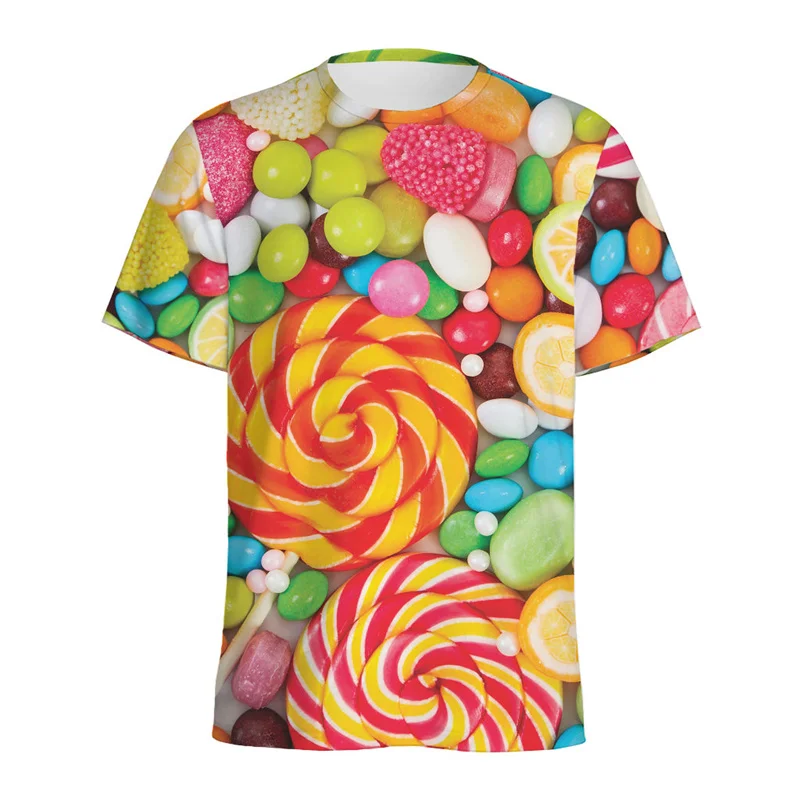 Colorful Lollipop Graphic T-shirt For Men Summer Round Neck Short Sleeves 3D Printed Candy Tee Shirts Casual Oversized T Shirt