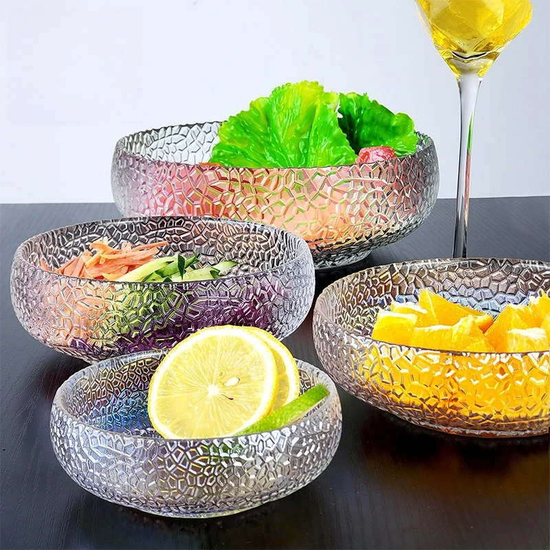 Transparent Japanese Style Hammered Glass Bowl, Round Dessert, Fruit Salad, Ice Cream Cereal Breakfast Bowl 3