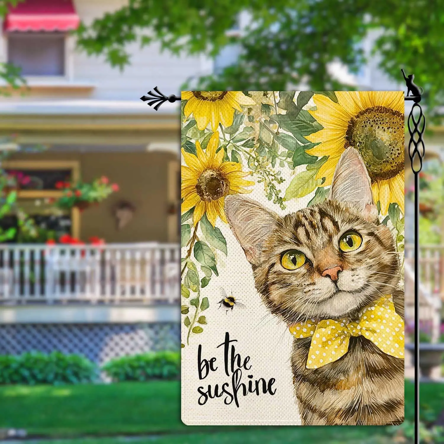 Be the Sunshine Garden Flag Cute Cat Garden Flag Kitty Vertical Double Sided Rustic Farmland Burlap Yard Lawn Outdoor Decor  kkz
