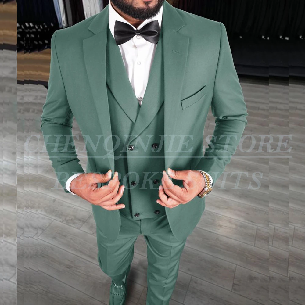 

High Quality Suits for Men Elegant Single Breasted Notch Lapel Slim Fit Male Clothing Customzied Wedding 3 Pcs Jacket Pants Vest