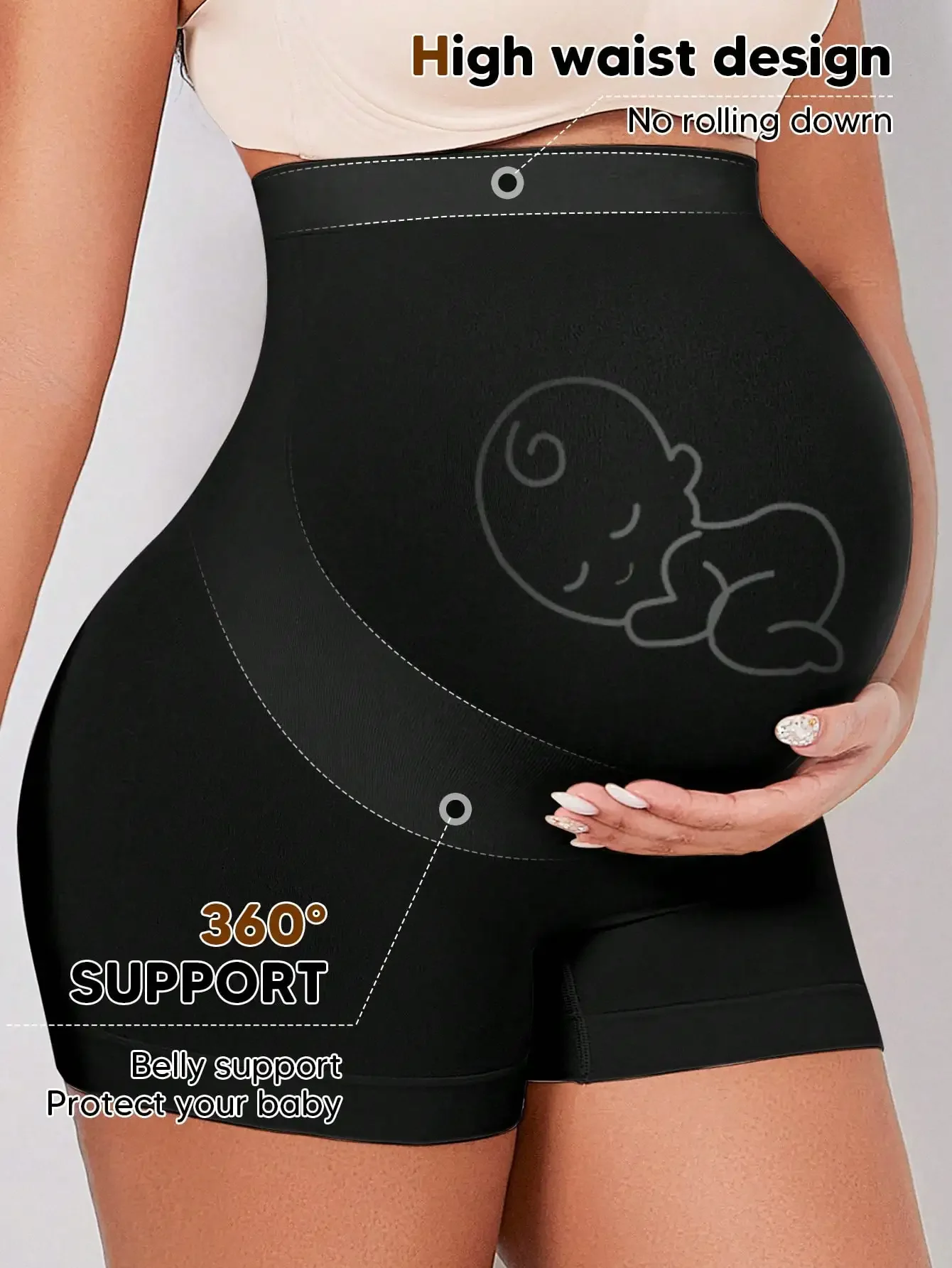

Maternity High Waist Belly Support Shorts, With Expandable Abdominal Support Panel, Suitable For Yoga, Workout And Christmas Wear During Pregnancy
