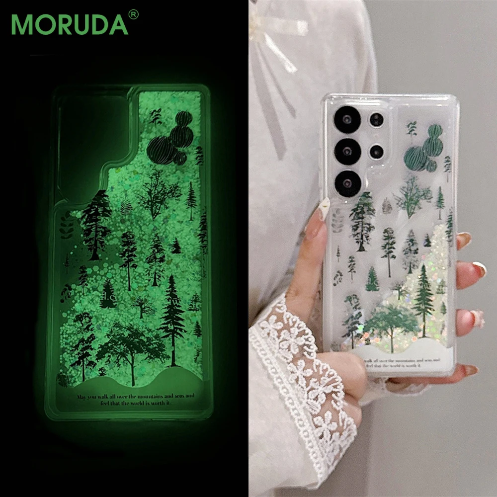 

INS светящийся зыбучий песок чехол для телефона Samsung Galaxy S22 S23 S24 S25 Ultra Plus Forest Castle противоударный силиконовый блестящий чехол