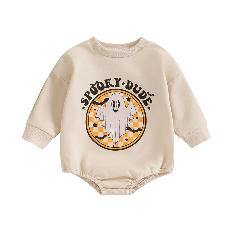 Baby Halloween Sweatshirt Romper Ghost Print Long Sleeve Bodysuit Newborn Clothes