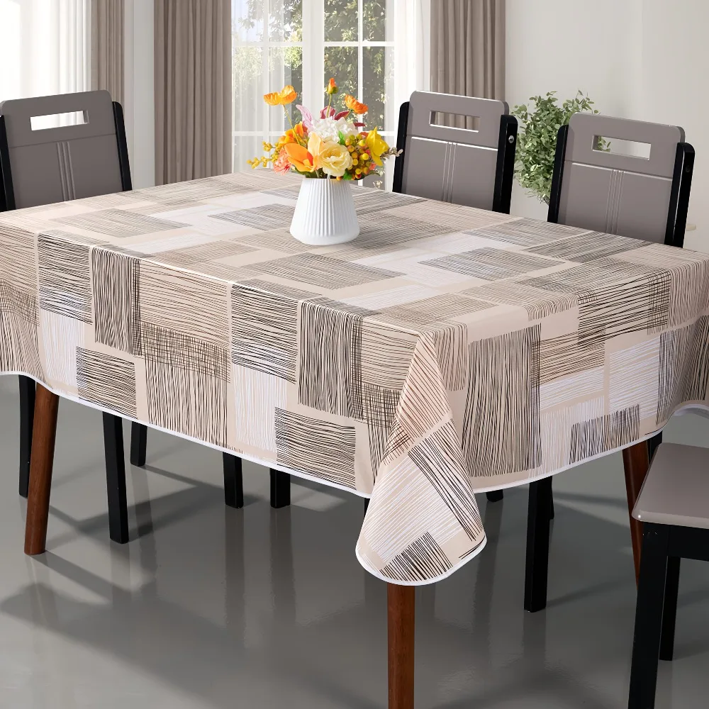 1pc Simple Beige Geometric Pattern Tablecloth, Durable Polyester Tablecloth, Abstract Geometric Texture Lineszyc