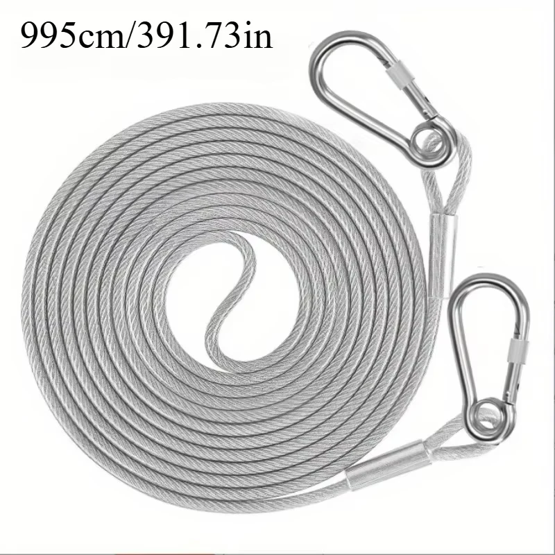 1pc 5/10meters Versatile Clothesline Stainless Steel Rope For Outdoor Camping Traction Ropes Thickened Dog Pet Leash With Hook