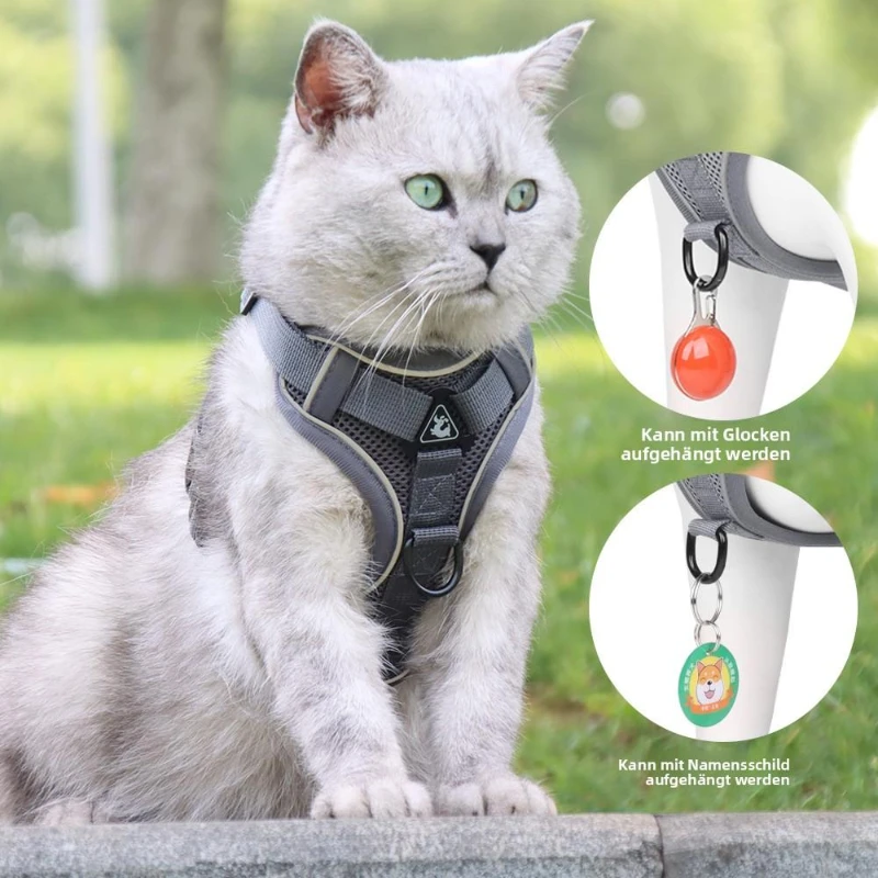 

Cat Leash and Harness Set in A Reflective Breathable Escape-proof Adjustable Design with A Soft Mesh Fabric Suitable for Cats.