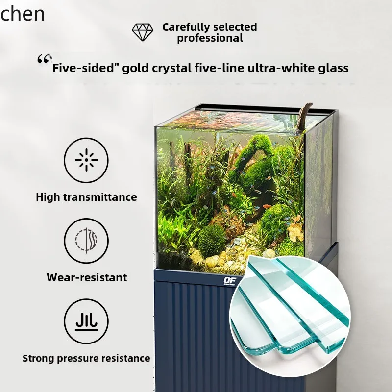 ZML household living room goldfish Lanshou ecological landscaping bottom cabinet ultra-white glass square tank