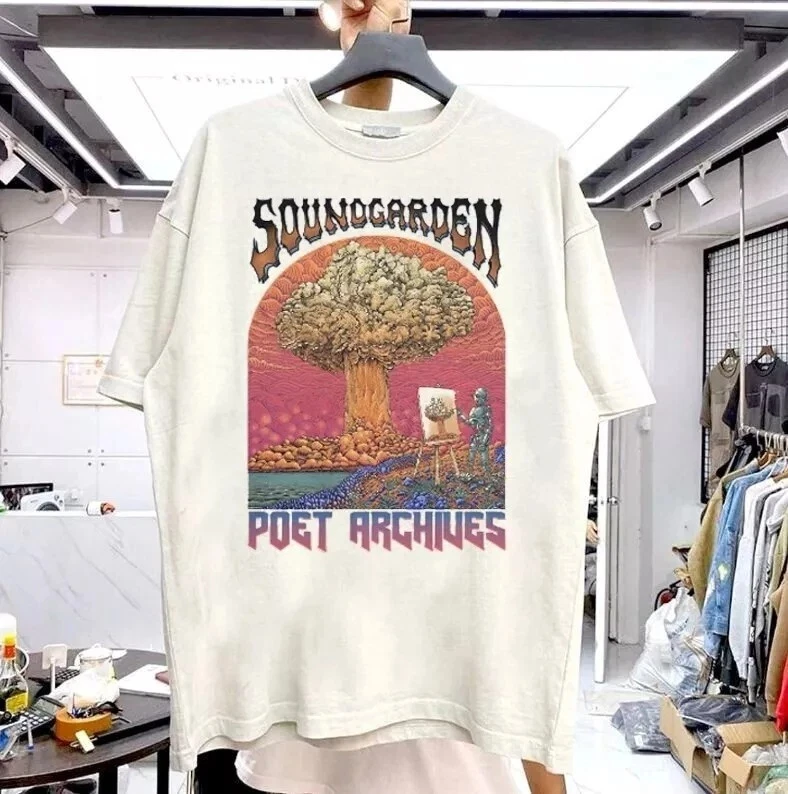 Camiseta unissex branca de manga curta com estampa da banda Soundgarden, roupas masculinas e femininas, streetwear
