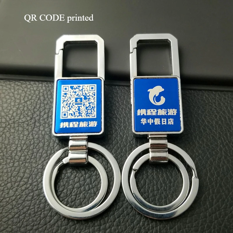 30pcs Car Keychain Custom Logo Advertising Gift with Metal Keyring Engraving Text / NAME / QR CODE