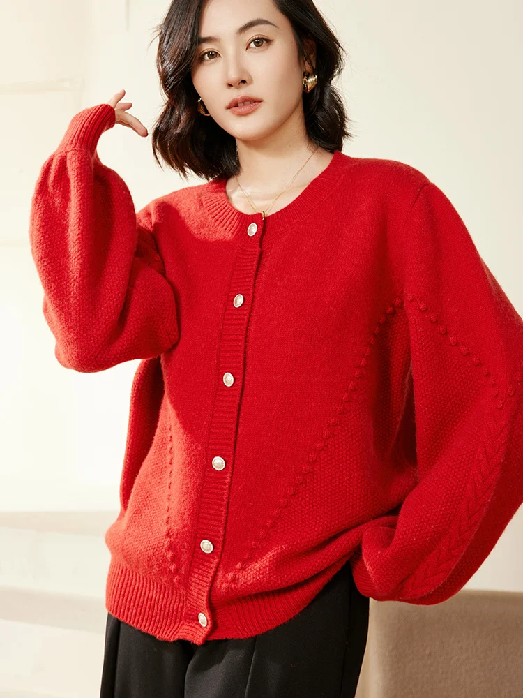 

New Fashion Autumn Winter Women Sweater Long Sleeve Solid Knitted Cardigan 100% Merino Wool Ladies Clothing Top Casual Outerwear