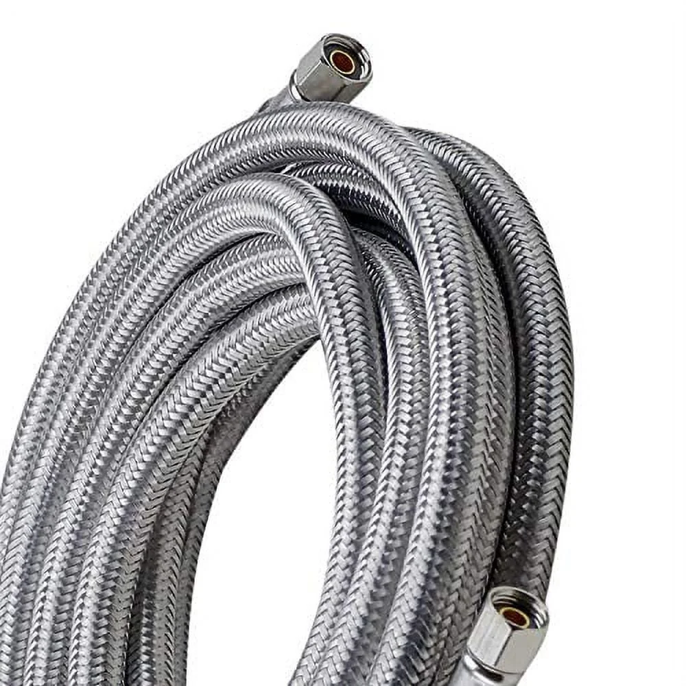 Linha de fornecimento de máquina de gelo trançada de aço inoxidável sem chumbo 72 polegadas com dois acessórios de compressão 1/4 mangueira flexível