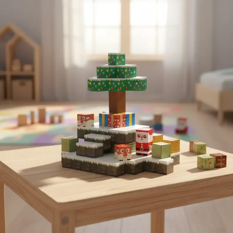 مجموعة بناء البلاط المغناطيسي 54 قطعة ألعاب تعلم الجذعية هدية الكريسماس مجموعة ديكور سانتا كلوز الإبداعية ذاتية الصنع #3