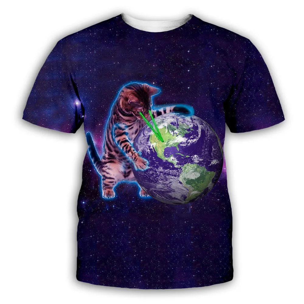 Joyonly 2022 New Space Galaxy Color T-Shirt Boys/Girls 3d T shirt DJ Cat Printed Funny Cartoon Clothes Children Summer Tops Tees