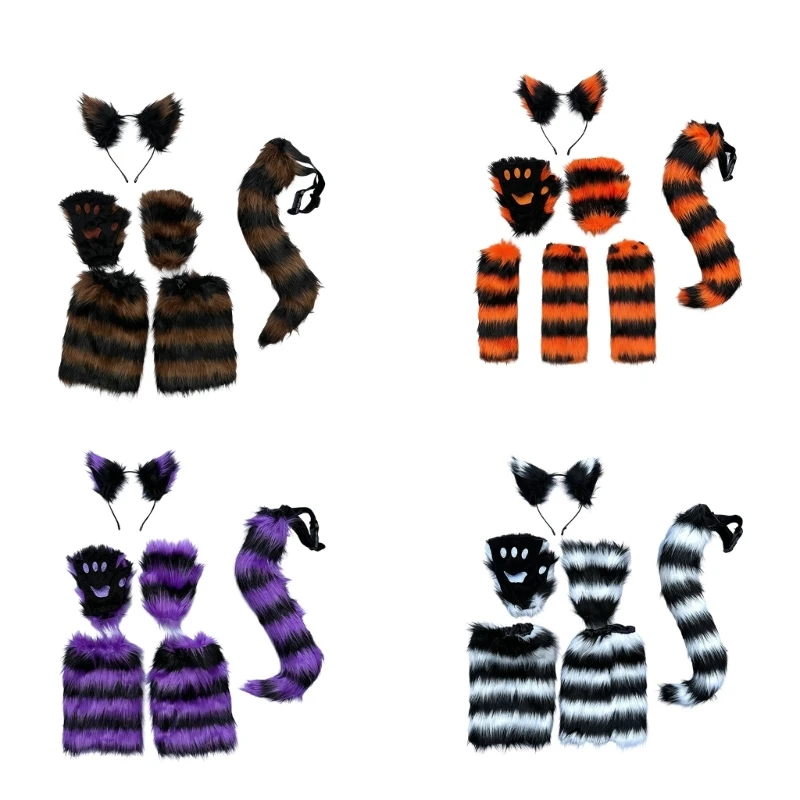 

DXAE Премиум комплект аксессуаров для косплея из искусственного меха, включая регулируемую повязку на голову, реалистичные гетры