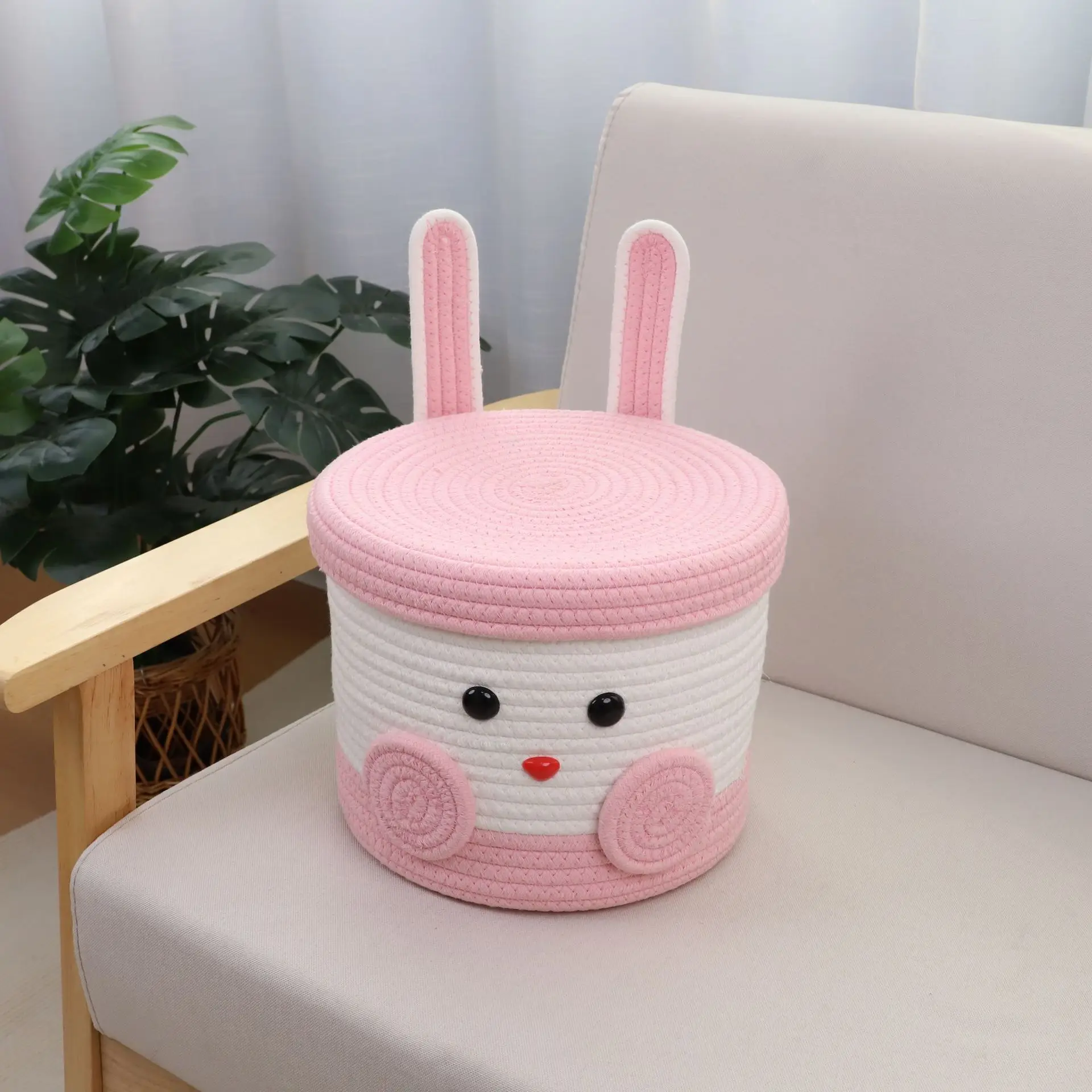 

Cartoon Toy Storage Basket Cute Kids Organizer Weaving Rabbit Dirty Clothes Laundry Basket Large Sizes with Lid Candy Clothe Box