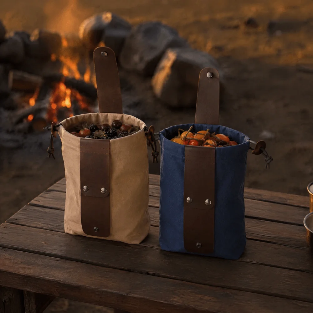 Jungle Bag Wear-resistant Waist Bag Foldable PU Leather Harvest Bag Portable Canvas Foraging Bag Gardening