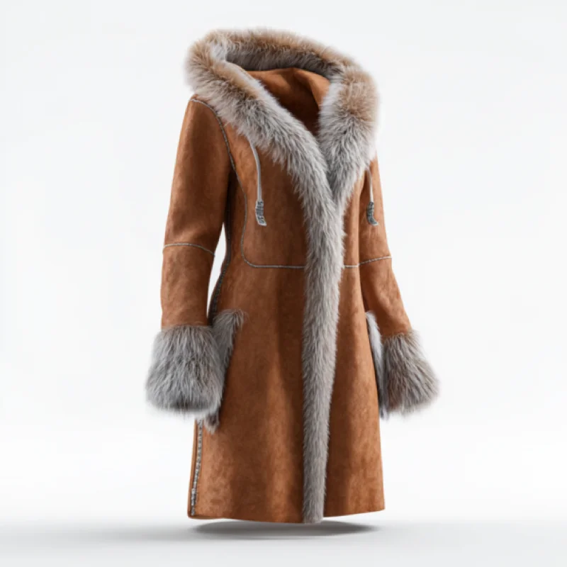 

Retro long women's off shoulder collar coat | Warm and luxurious | No velvet lining