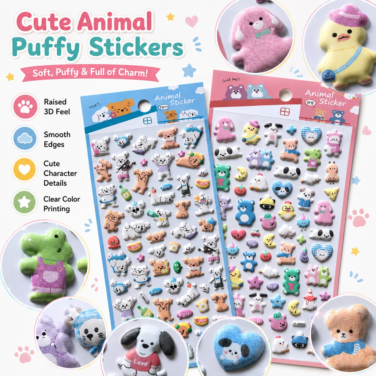 4 Stück schöne Tierfreunde, Welpen, 3D-Puffy-Aufkleber, DIY, Scrapbooking, Tagebuchaufkleber, Tagebuch, Schreibwarenaufkleber, Schulgeschenke – Detail 6