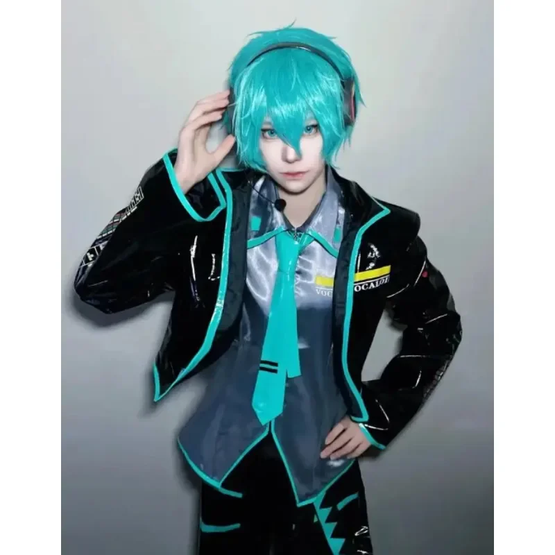 

Anime Virtual Idol Hatsune Miku Cosplay Costume MIKU Top Pants Cuff Bow Tie Costume Full Set Wig Carnival Party Men's Suit