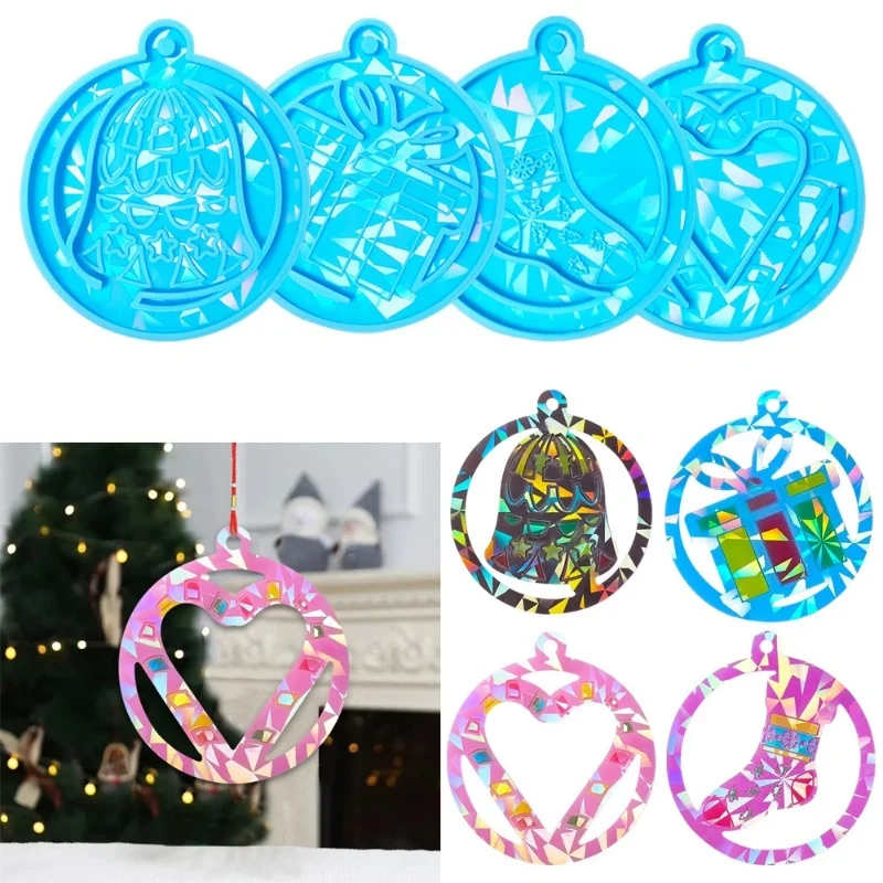 DIY Christmas Holographic Pendant Hanging Tag Silicone Mold Cake Baking Necklace Epoxy Resin Mold Jewelry Handmade Decoration