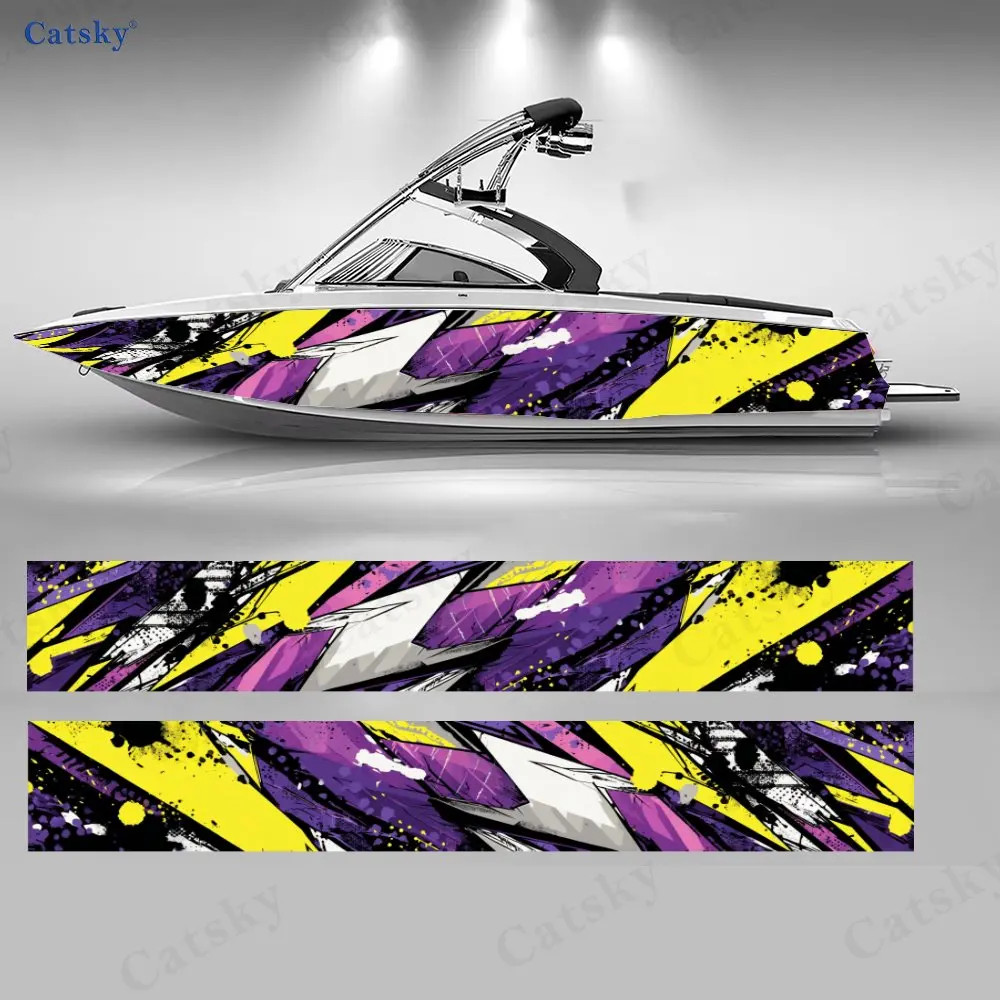 

2Pcs Electric Splash Ink Boat Stickers, PVC Waterproof Durable Vinyl Wrap Decals for Fishing Boats, Durable and Stylish Design