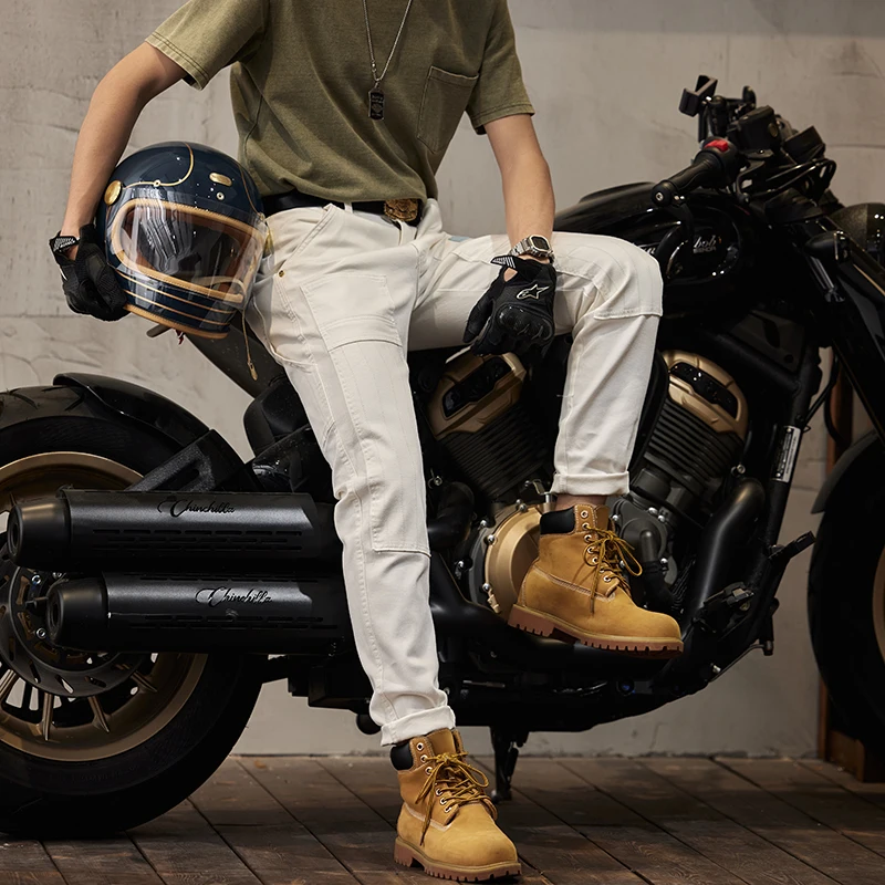 White Motorcycle Stitching Jeans Men's Fashion High-End Tight Stretch Korean Fashion Slim Fit Ankle Tight Trousers