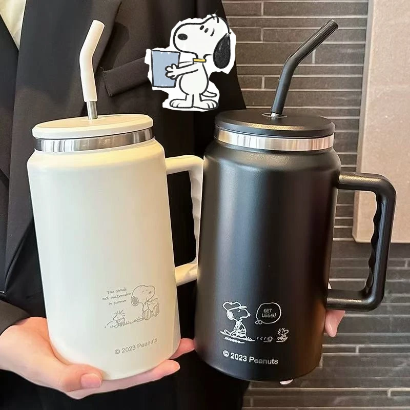 

1500ml Snoopy Insulation Cup Large Capacity Straw Water Cup Portable Stainless Steel Cup Travel Ice Bar Cups Water Bottle Mug