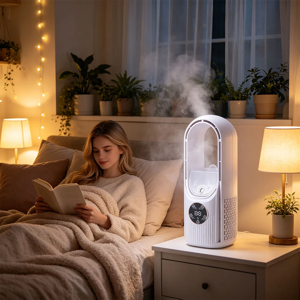 6 Speed Portable Air Cooler Bladeless Design Silent Timer Leafless Fan Adjustable Wind Speeds Compact Lightweight