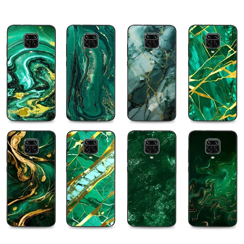 Emerald Green Jade Stone Pattern Phone Case For Xiaomi Mi 5X 8 9 10 11 12 lite pro 10T PocoX3pro PocoM3 Note 10 pro lite