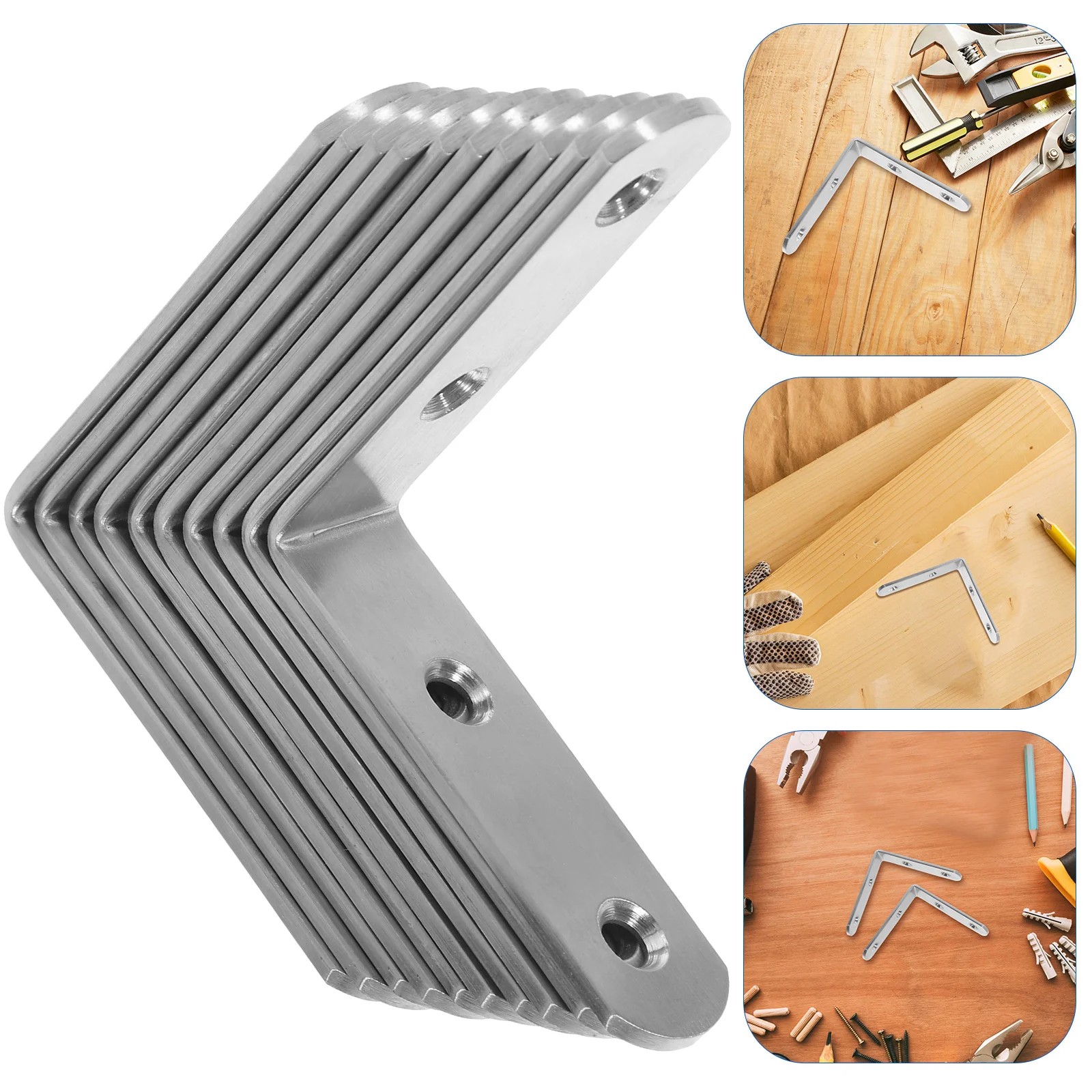 Soporte de código de esquina de acero inoxidable para montaje en pared, soportes angulares para estante de madera, soportes en L, Metal, plateado, negro, pequeño, 10 Uds.